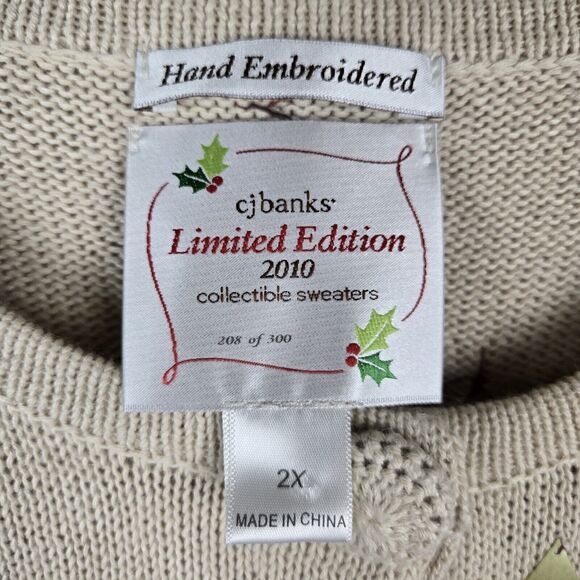 CJ Banks Limited Edition 2010 2X Christmas Tree Cardigan Sweater Beads Sequins - Picture 3 of 8